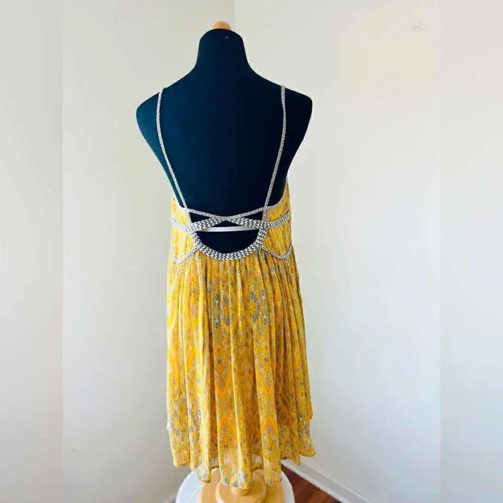 Free People So Nice Chiffon Dress in Yellow size S - Picture 10 of 13